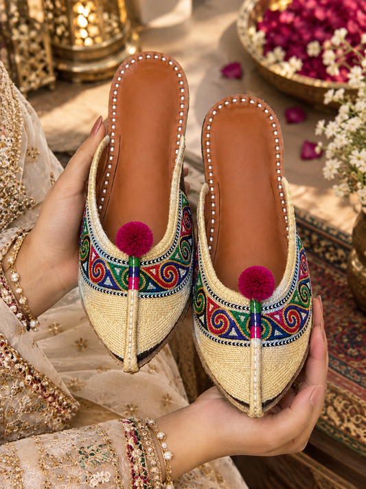 Gulnaar Multicolor Embroidered Khussa