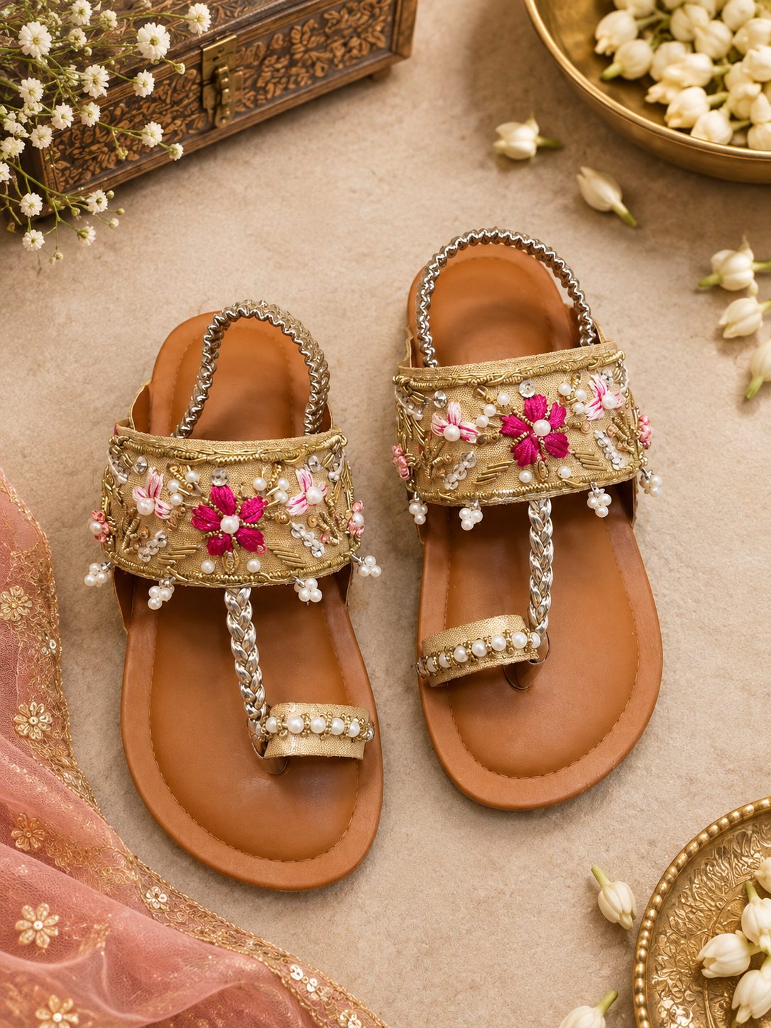 Gul-e-Zevar  Kids Embellished Floral Kolapuri