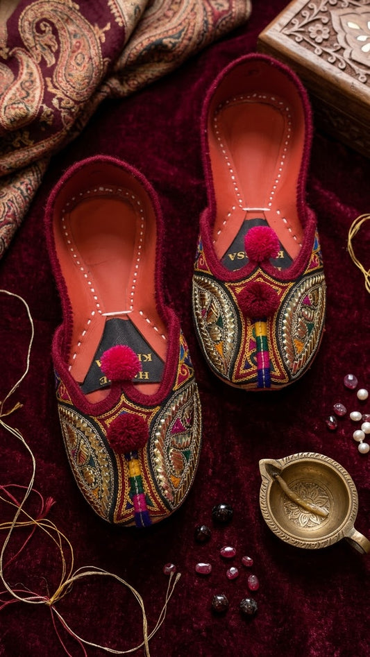 Royal Maroon Multicolor Handcrafted Khussa