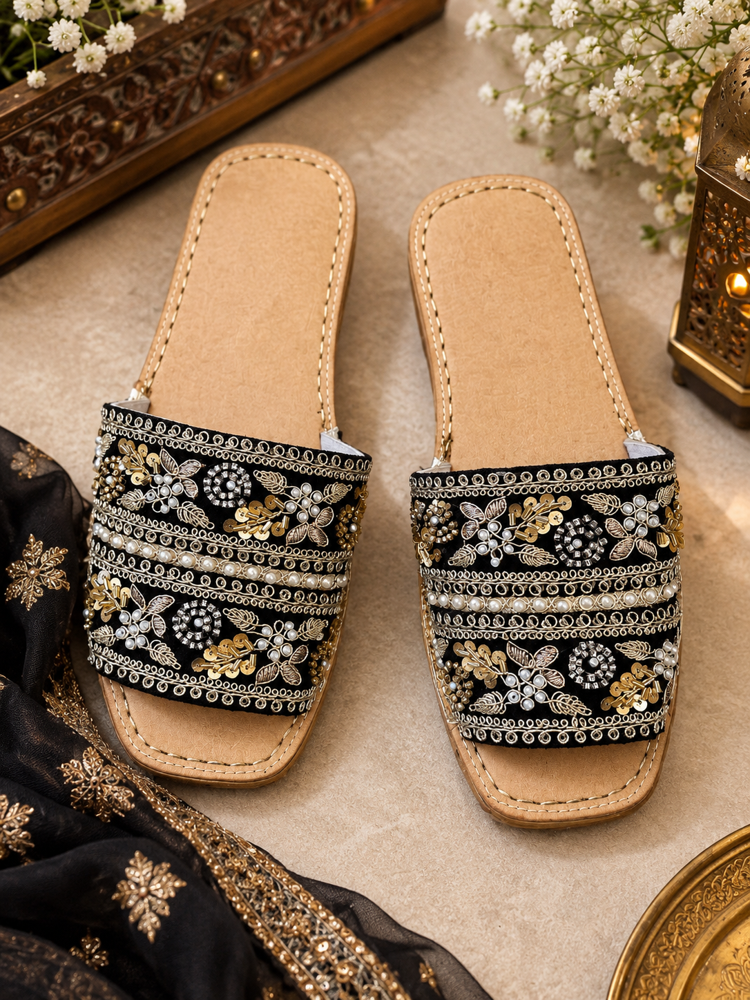 Royal Black & Gold Embellished slider