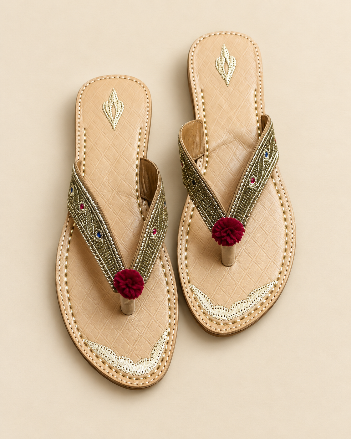 Golden Embroidered 2 Patti Chapal