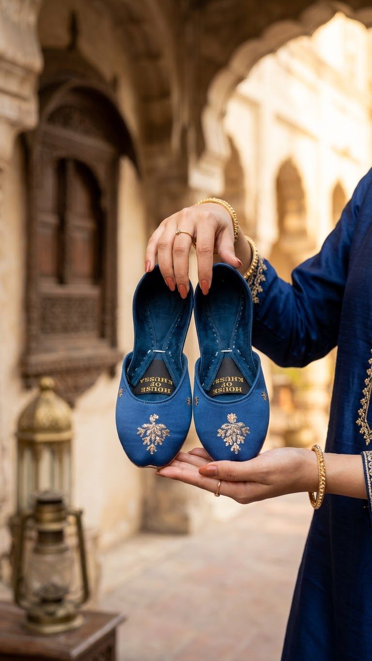 Noor-e-Zari Royal Blue Embroidered Khussa