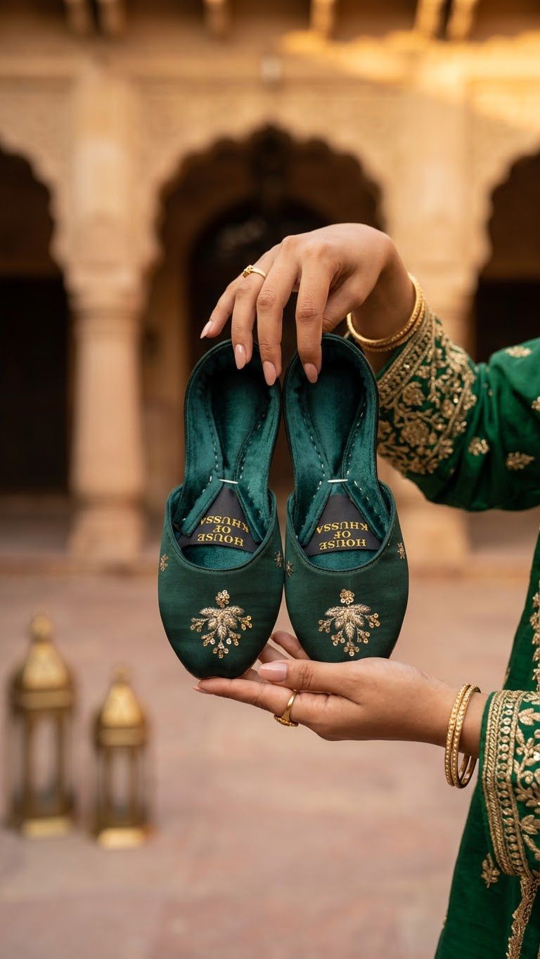 Noor-e-Zari Emerald Green Embroidered Khussa