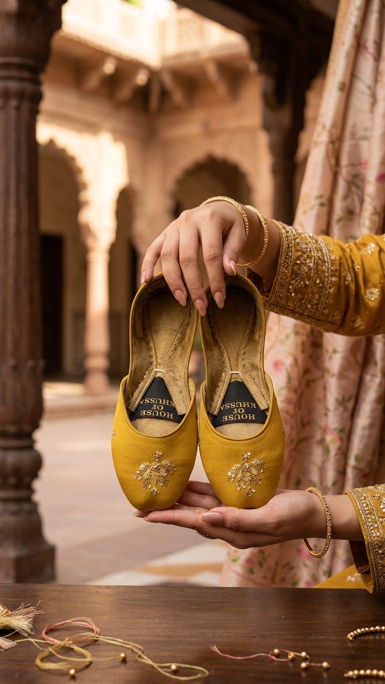 Noor-e-Zari Mustard Yellow Embroidered Khussa