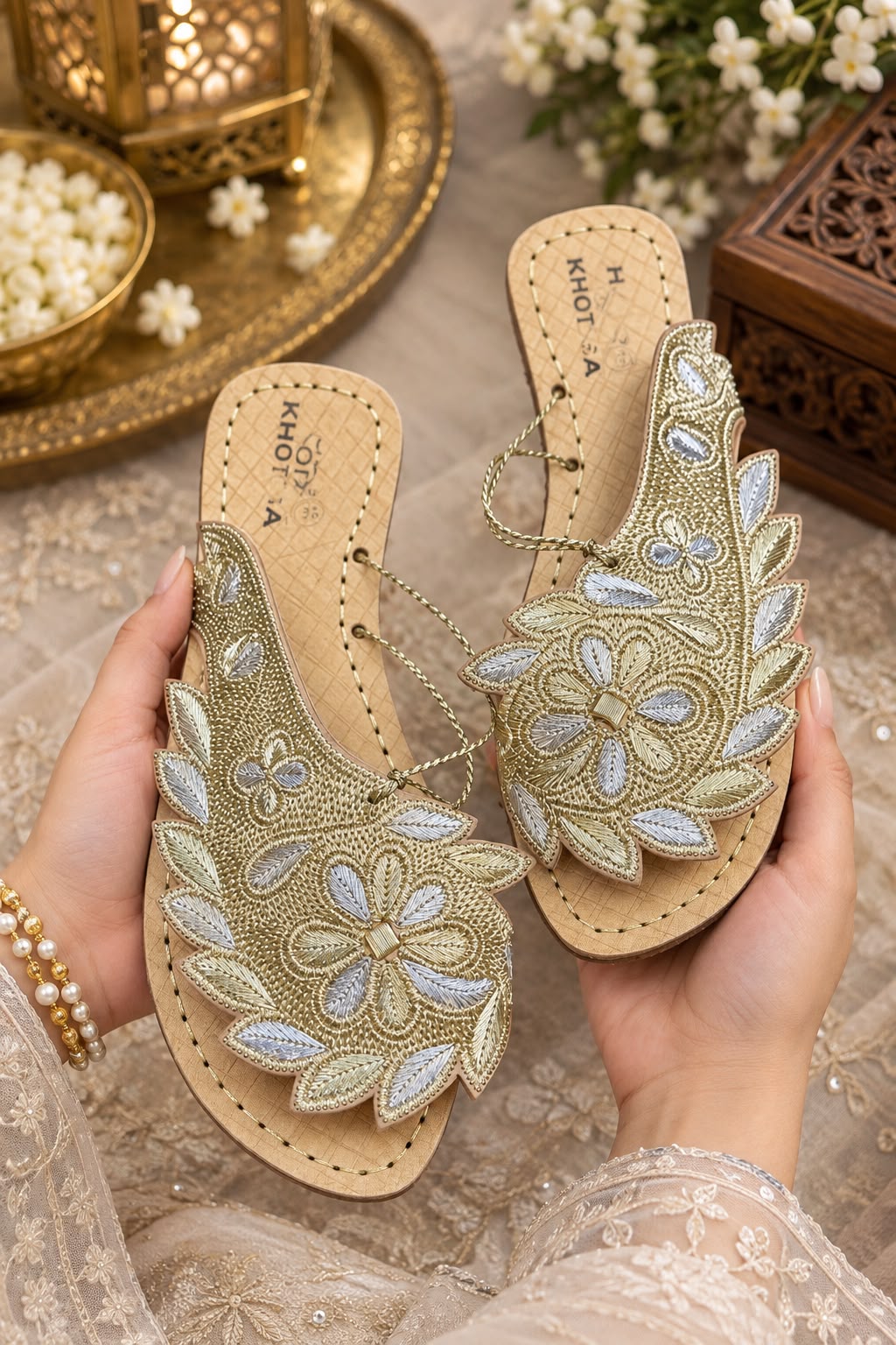 Husn-e-Naz  Golden Floral Kolapuri